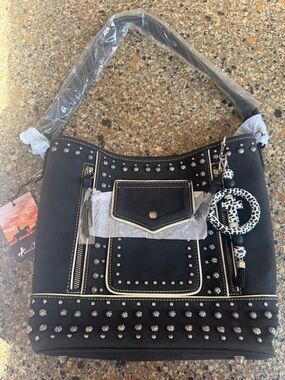 Montana West Studded Black Shoulder Bag with Charm
